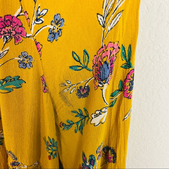 Old Navy Mustard Yellow Boho Floral Front Tie Long Sleeve Peasant Blouse - Picture 14 of 14
